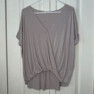 Double Zero Taupe Draped Surplice Tunic Top Spicy Small Flowy minimalist